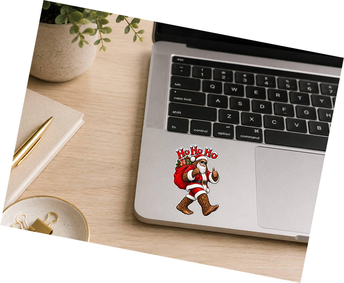 Bigfoot Christmas Sticker | Sasquatch Santa Decal | Ho Ho Ho Bigfoot Sticker | Funny Christmas Vinyl Decal | Cryptid Christmas Gift ST 035