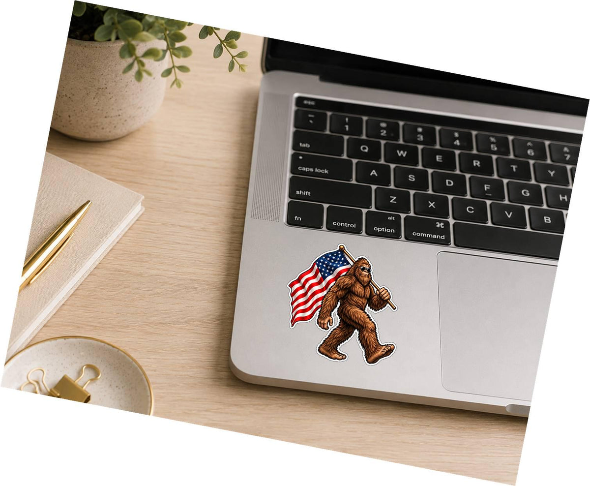 Bigfoot American Flag Sticker | Patriotic Sasquatch Decal | USA Bigfoot Sticker | American Bigfoot Vinyl Decal | Cryptid Gift ST 040