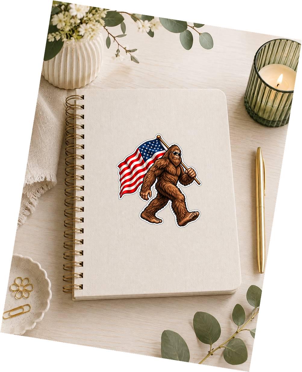 Bigfoot American Flag Sticker | Patriotic Sasquatch Decal | USA Bigfoot Sticker | American Bigfoot Vinyl Decal | Cryptid Gift ST 040