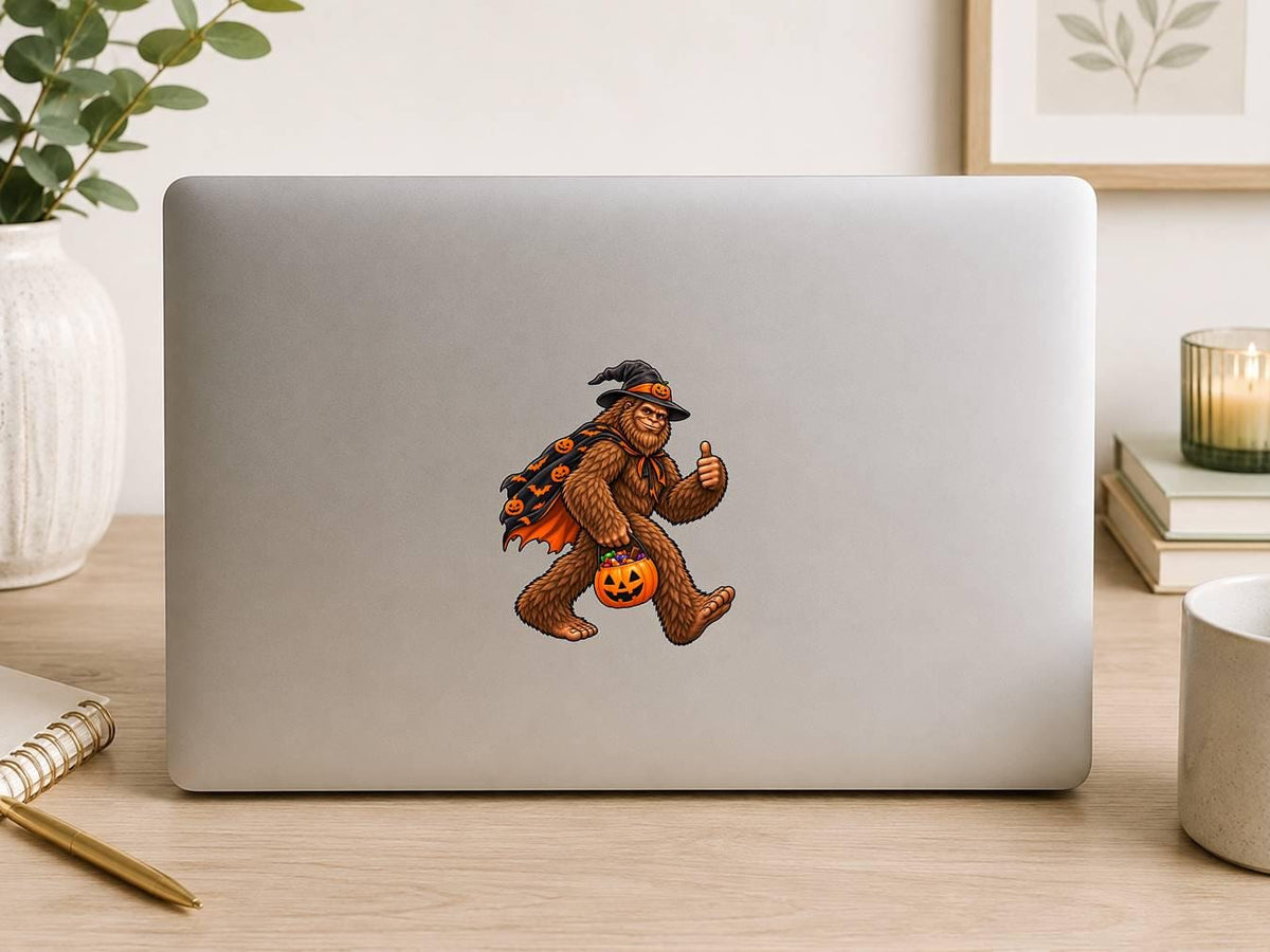 Bigfoot Trick or Treat Sticker, Halloween Sasquatch Decal, Funny Bigfoot Halloween Sticker, Cryptid Halloween Gift – ST 039