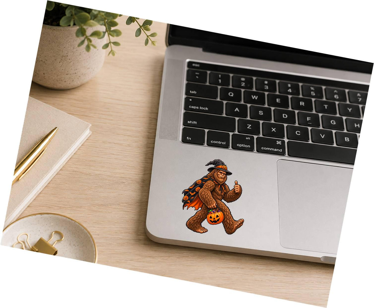 Bigfoot Trick or Treat Sticker, Halloween Sasquatch Decal, Funny Bigfoot Halloween Sticker, Cryptid Halloween Gift – ST 039