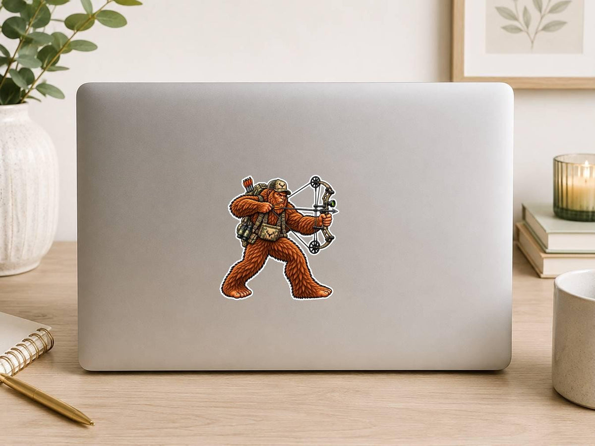 Bigfoot Bow Hunting Sticker, Sasquatch Archer Vinyl Decal, Bowhunter Hunting Sticker – ST 043