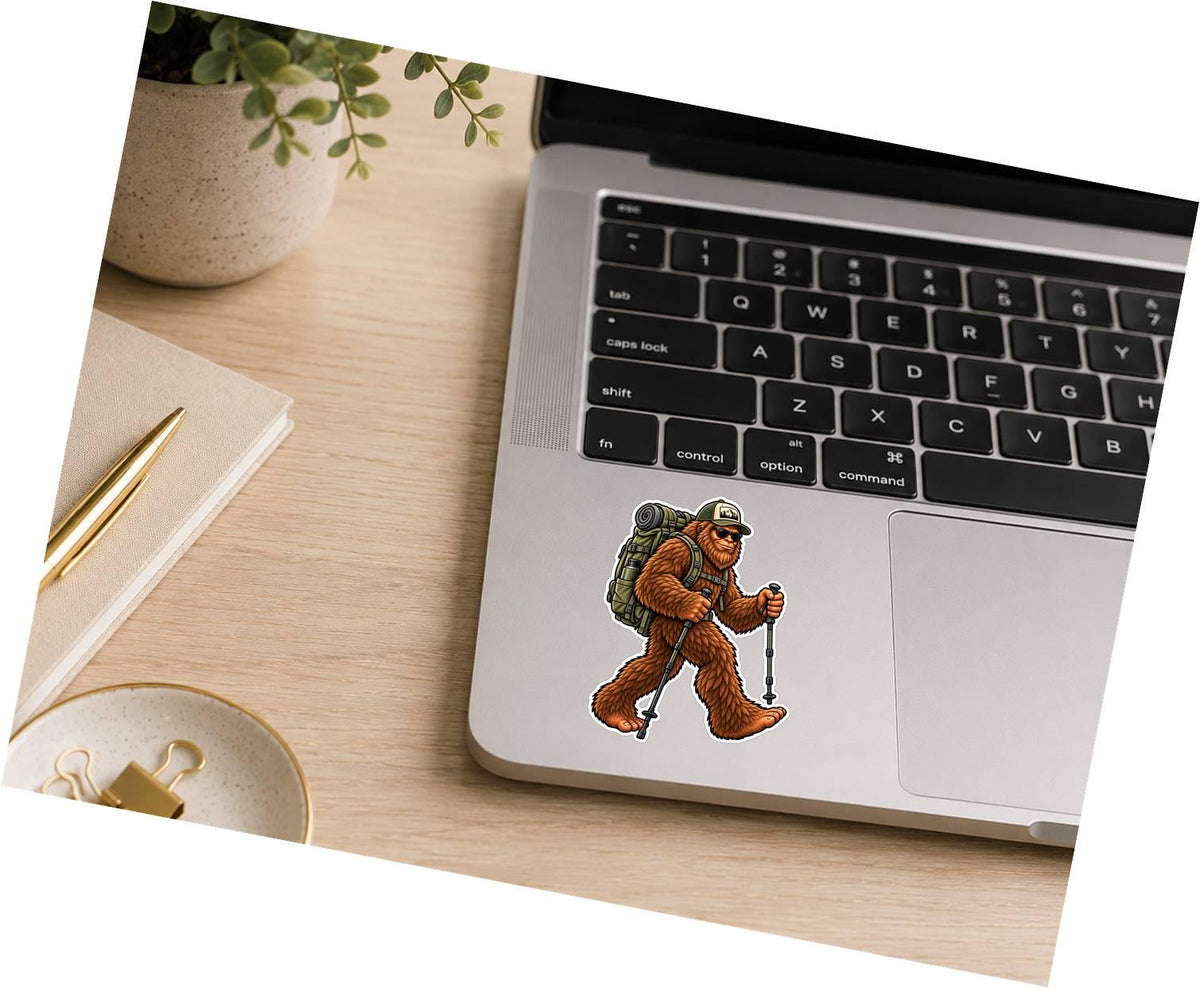 Bigfoot Hiking Sticker, Sasquatch Hiker Vinyl Decal, Backpacking Outdoor Sticker – ST 044