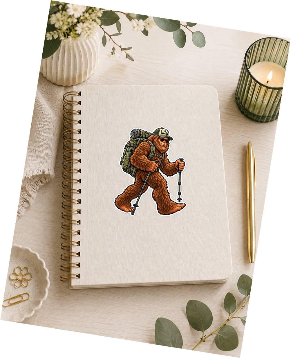 Bigfoot Hiking Sticker, Sasquatch Hiker Vinyl Decal, Backpacking Outdoor Sticker – ST 044