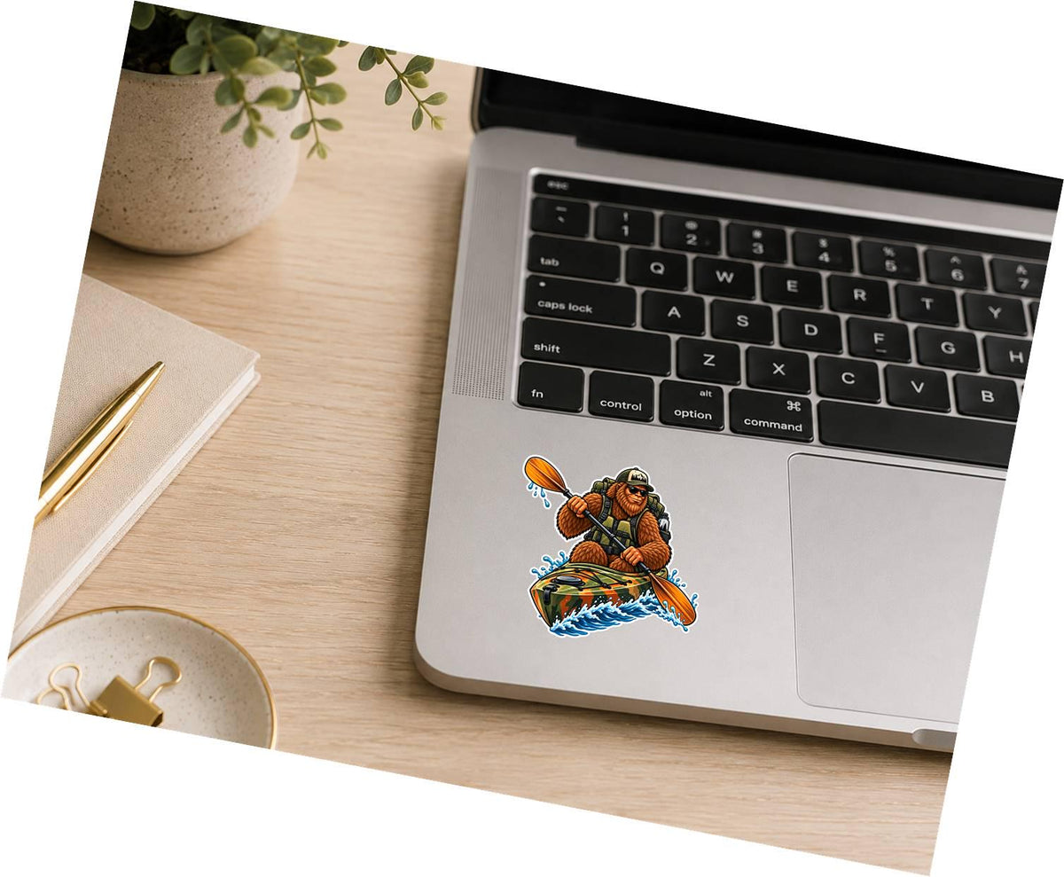 Bigfoot Kayaking Sticker, Sasquatch Kayak Vinyl Decal, Funny Kayaker Outdoor Sticker – ST 046