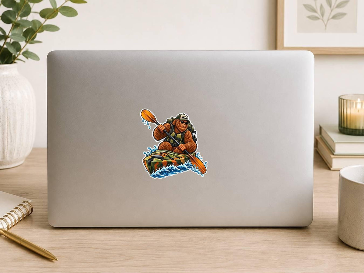 Bigfoot Kayaking Sticker, Sasquatch Kayak Vinyl Decal, Funny Kayaker Outdoor Sticker – ST 046