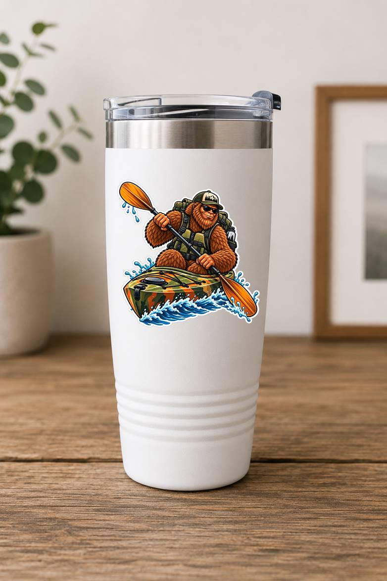 Bigfoot Kayaking Sticker, Sasquatch Kayak Vinyl Decal, Funny Kayaker Outdoor Sticker – ST 046