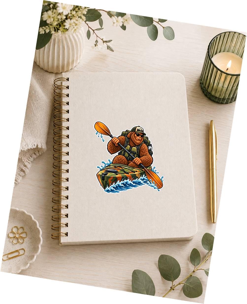 Bigfoot Kayaking Sticker, Sasquatch Kayak Vinyl Decal, Funny Kayaker Outdoor Sticker – ST 046