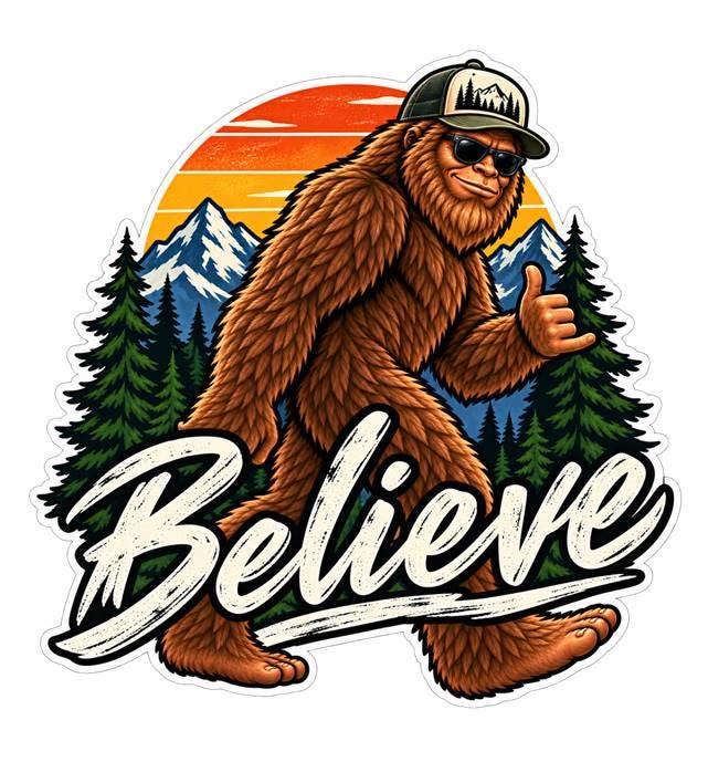 Bigfoot Believe Sticker, Sasquatch Vinyl Decal, Mountain Forest Cryptid Sticker – ST 047
