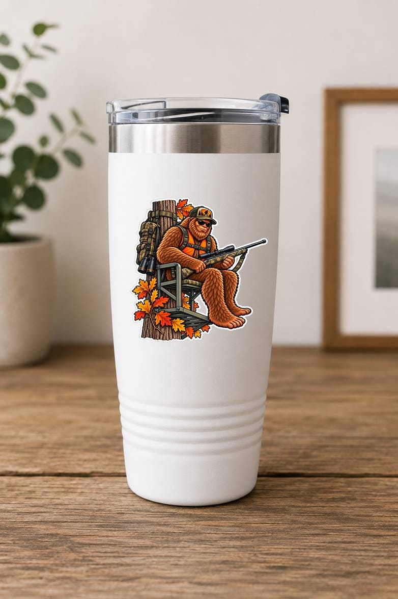 Bigfoot Deer Hunting Sticker, Sasquatch Deer Hunter Vinyl Decal, Tree Stand Hunting Sticker – ST 048