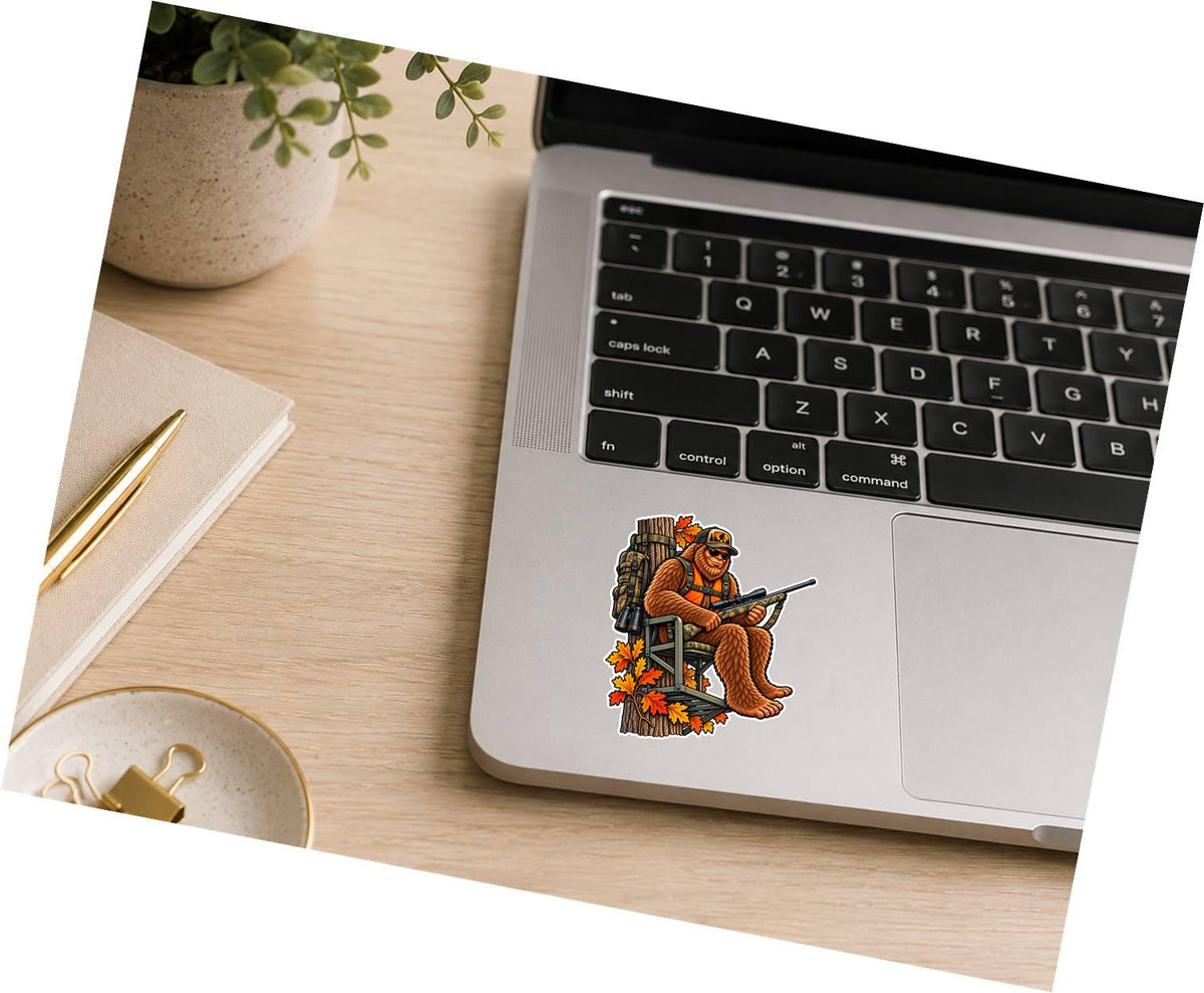 Bigfoot Deer Hunting Sticker, Sasquatch Deer Hunter Vinyl Decal, Tree Stand Hunting Sticker – ST 048