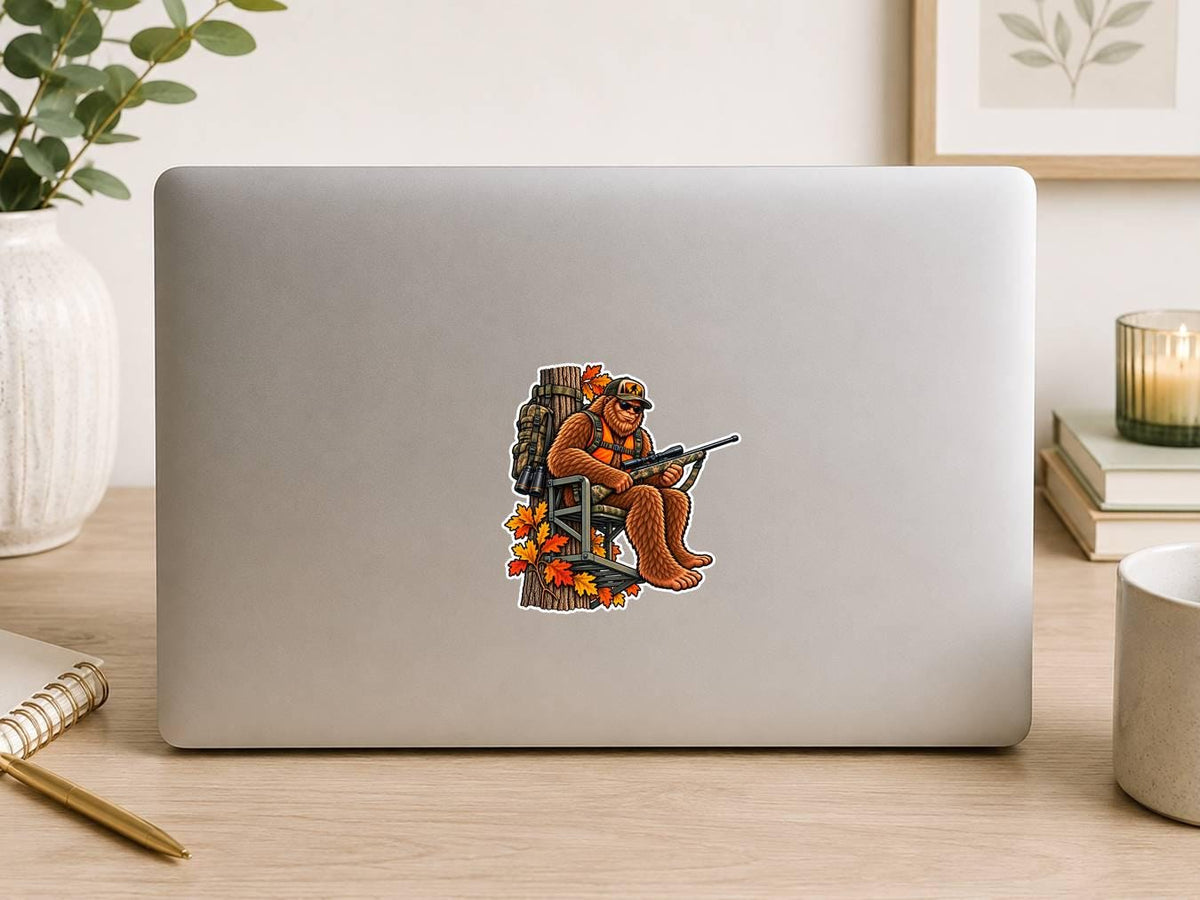 Bigfoot Deer Hunting Sticker, Sasquatch Deer Hunter Vinyl Decal, Tree Stand Hunting Sticker – ST 048