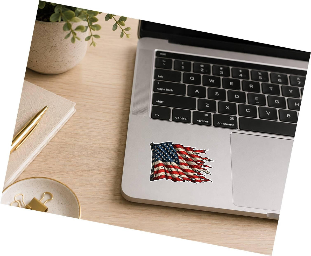 Tattered American Flag Sticker, Distressed USA Flag Vinyl Decal, Patriotic American Sticker ST 049