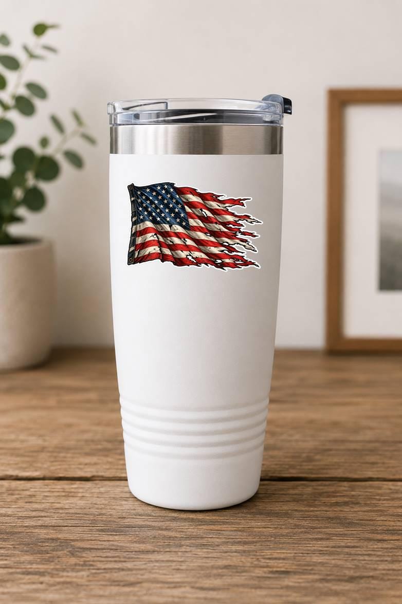 Tattered American Flag Sticker, Distressed USA Flag Vinyl Decal, Patriotic American Sticker ST 049