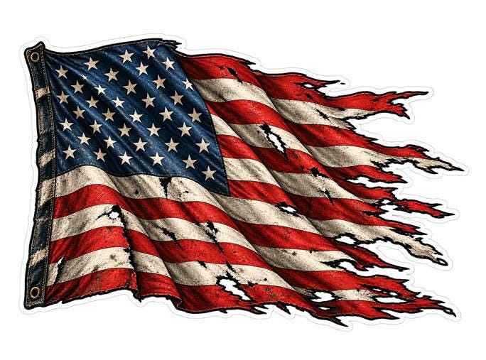 Tattered American Flag Sticker, Distressed USA Flag Vinyl Decal, Patriotic American Sticker ST 049