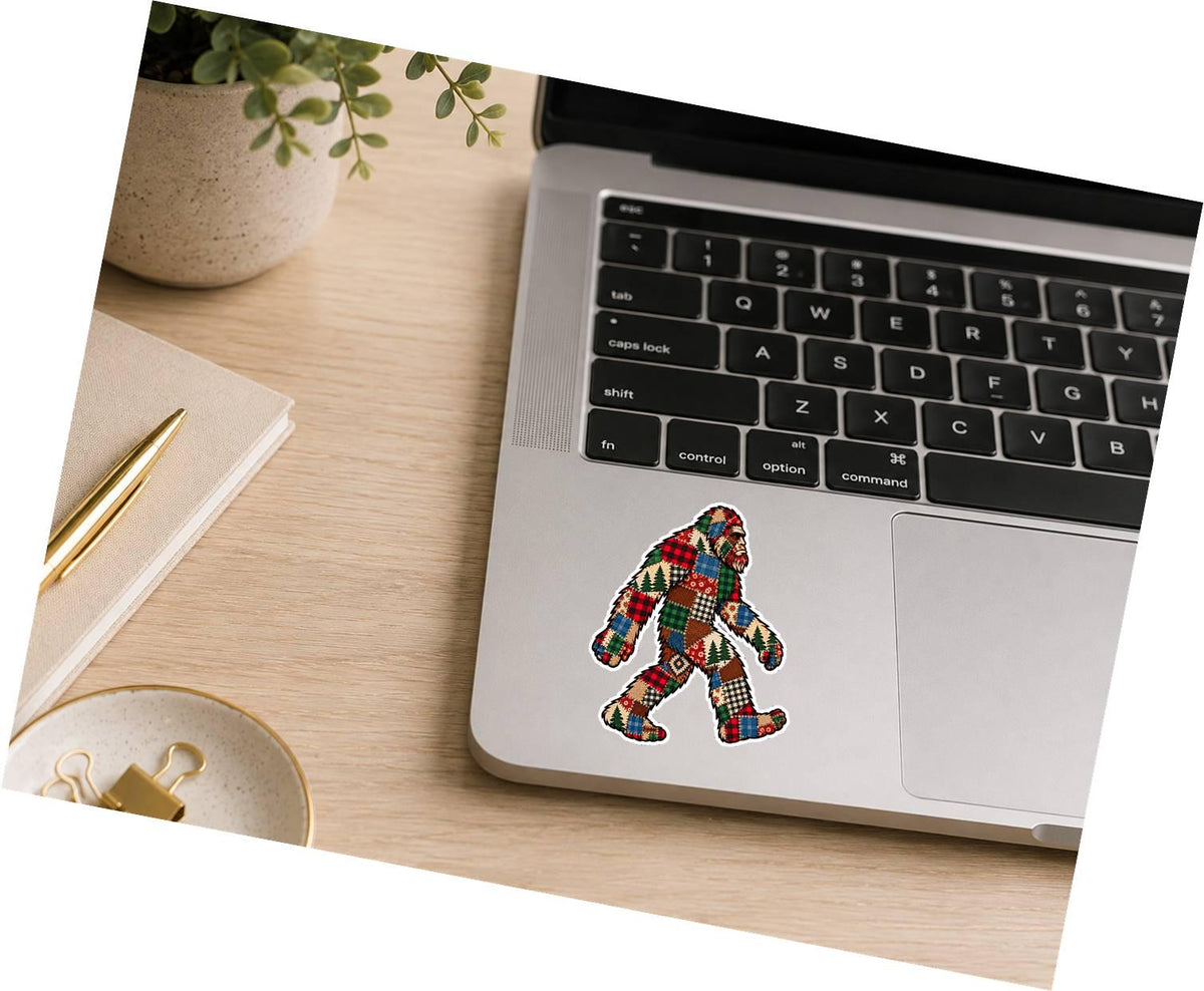 Patchwork Bigfoot Sticker, Quilt Sasquatch Vinyl Decal, Quilted Bigfoot Sticker, Colorful Cryptid Sticker, Bigfoot Gift ST 053
