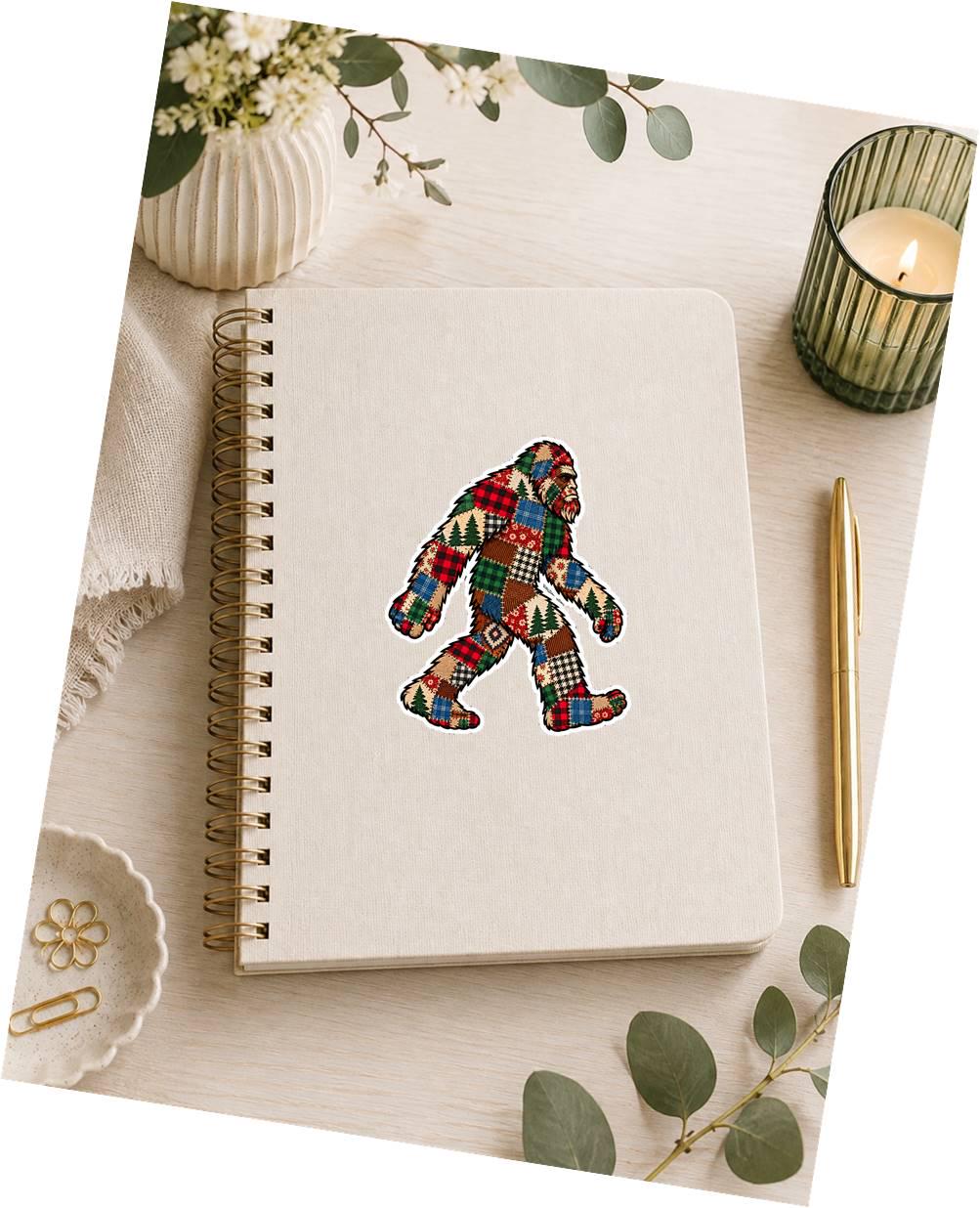 Patchwork Bigfoot Sticker, Quilt Sasquatch Vinyl Decal, Quilted Bigfoot Sticker, Colorful Cryptid Sticker, Bigfoot Gift ST 053