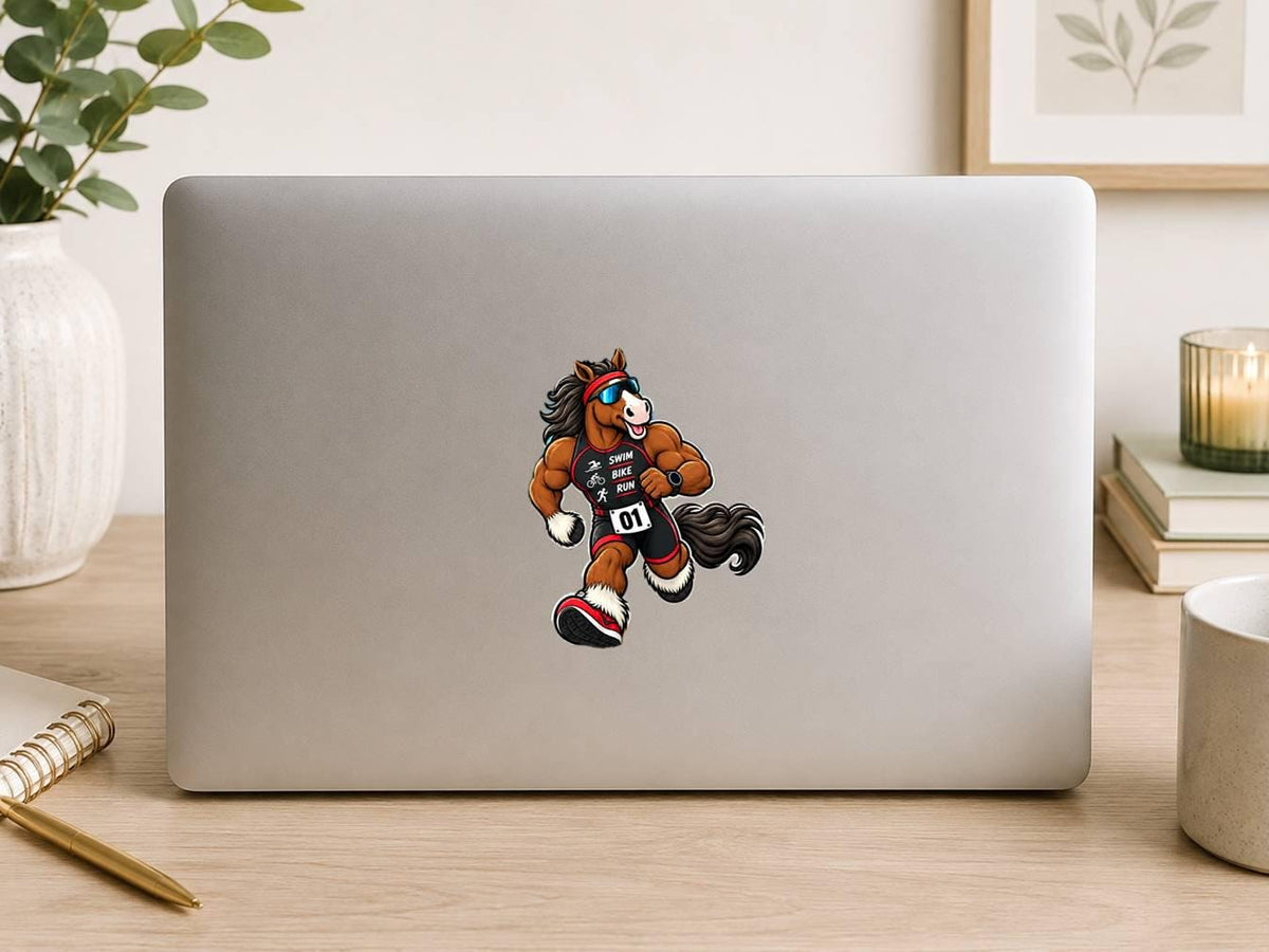Clydesdale Triathlon Sticker – Funny Triathlete Decal – Swim Bike Run – (Laminated Vinyl) ST 002