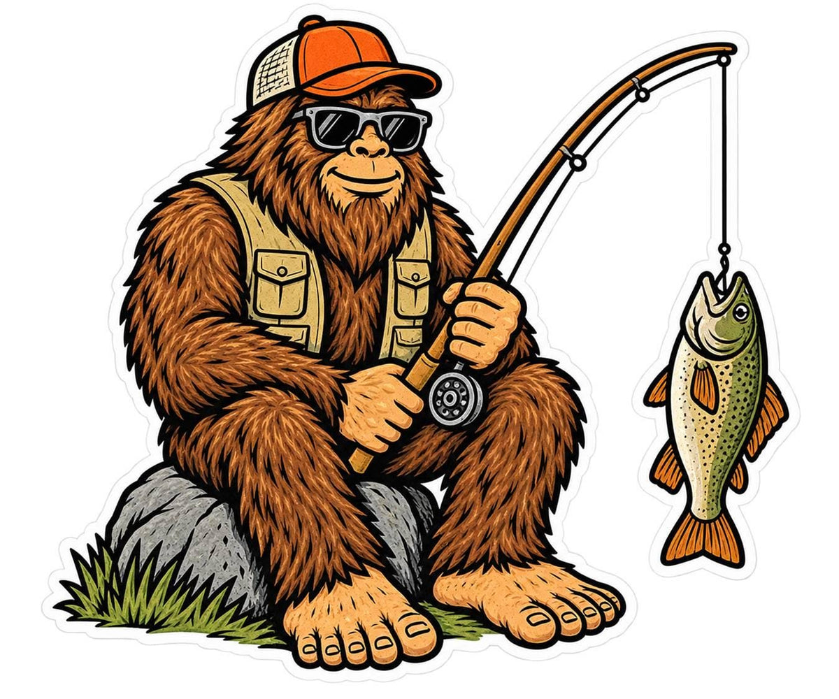 Bigfoot Fishing Sticker – Sasquatch Fisherman Decal (Vinyl) ST 001