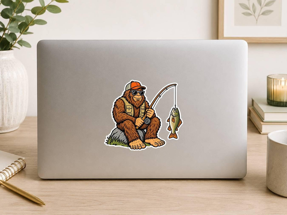 Bigfoot Fishing Sticker – Sasquatch Fisherman Decal (Vinyl) ST 001