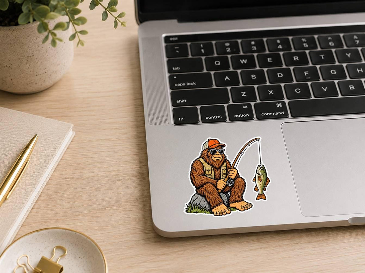 Bigfoot Fishing Sticker – Sasquatch Fisherman Decal (Vinyl) ST 001