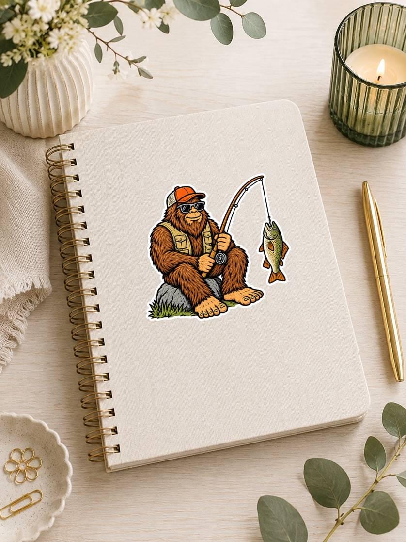 Bigfoot Fishing Sticker – Sasquatch Fisherman Decal (Vinyl) ST 001
