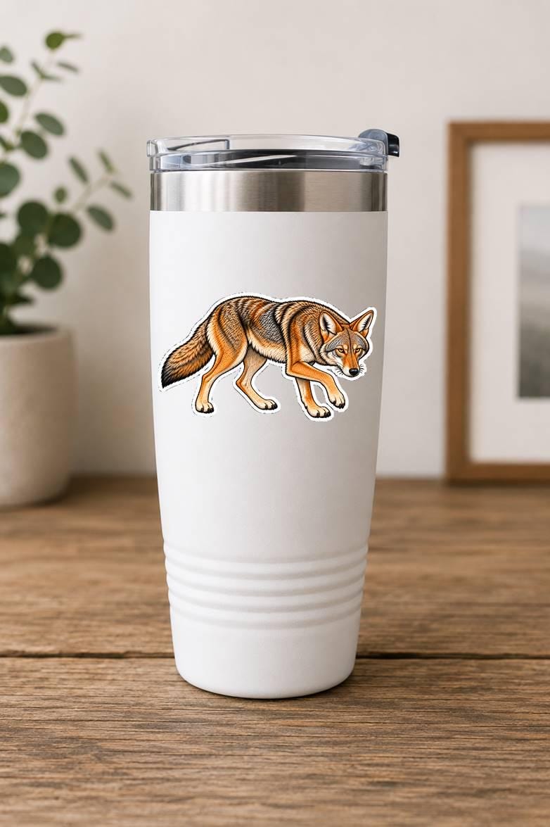 Realistic Coyote Sticker – Wildlife Decal for Outdoors, Hunting, Western Gear ST 003