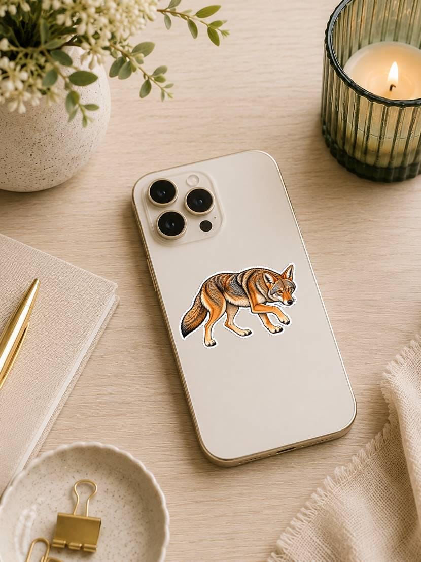 Realistic Coyote Sticker – Wildlife Decal for Outdoors, Hunting, Western Gear ST 003