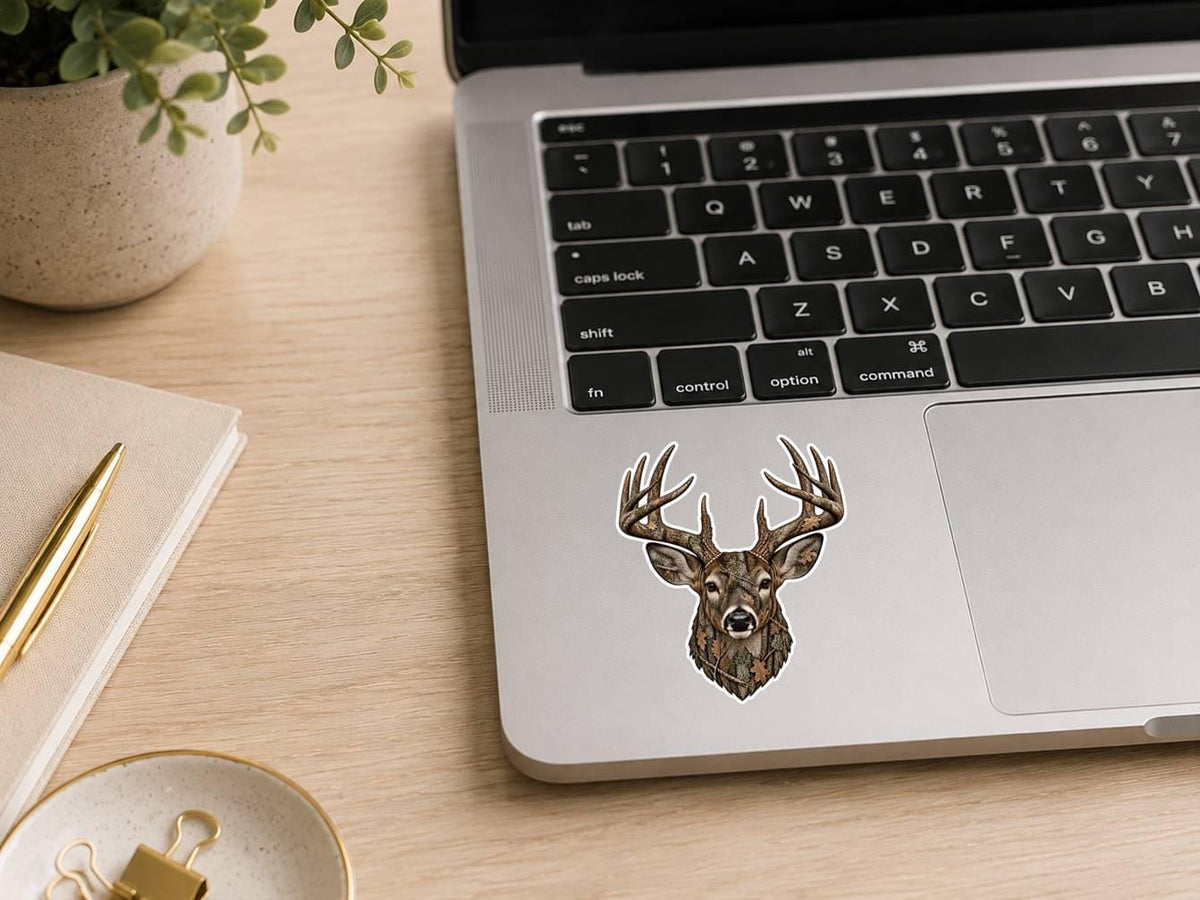 Camo Whitetail Deer Sticker – Pink Woodland Camo Hunter Gift (Vinyl Decal) ST 009