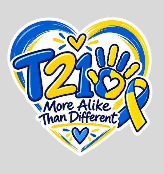 T21 Trisomy 21 Sticker, Down Syndrome Awareness Decal, Blue Yellow Heart Sticker ST 057