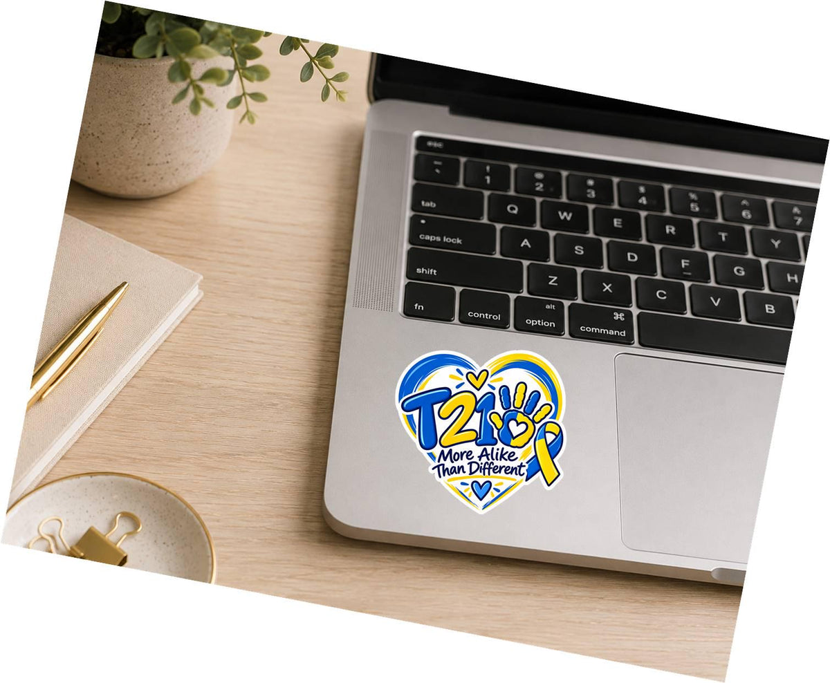 T21 Trisomy 21 Sticker, Down Syndrome Awareness Decal, Blue Yellow Heart Sticker ST 057