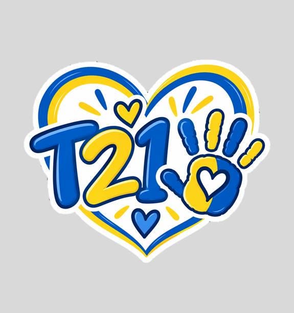 T21 Trisomy 21 Sticker, Down Syndrome Awareness Decal, Blue Yellow Heart Sticker ST 058