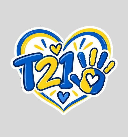 T21 Trisomy 21 Sticker, Down Syndrome Awareness Decal, Blue Yellow Heart Sticker ST 058