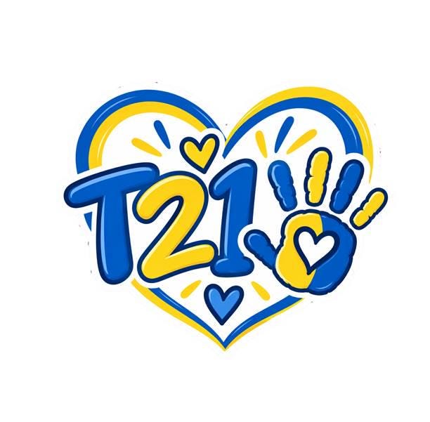T21 Trisomy 21 Sticker, Down Syndrome Awareness Decal, Blue Yellow Heart Sticker ST 058