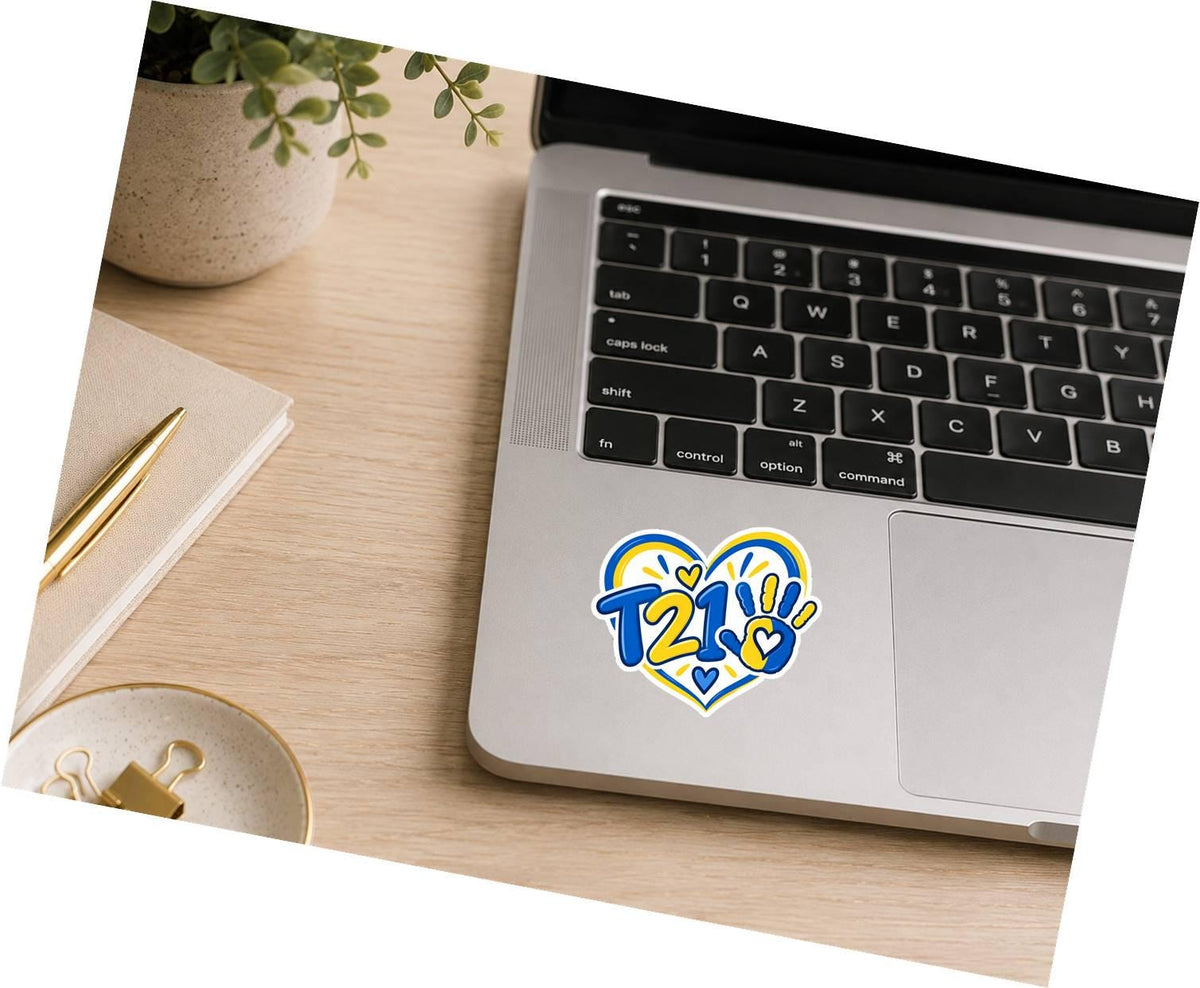 T21 Trisomy 21 Sticker, Down Syndrome Awareness Decal, Blue Yellow Heart Sticker ST 058