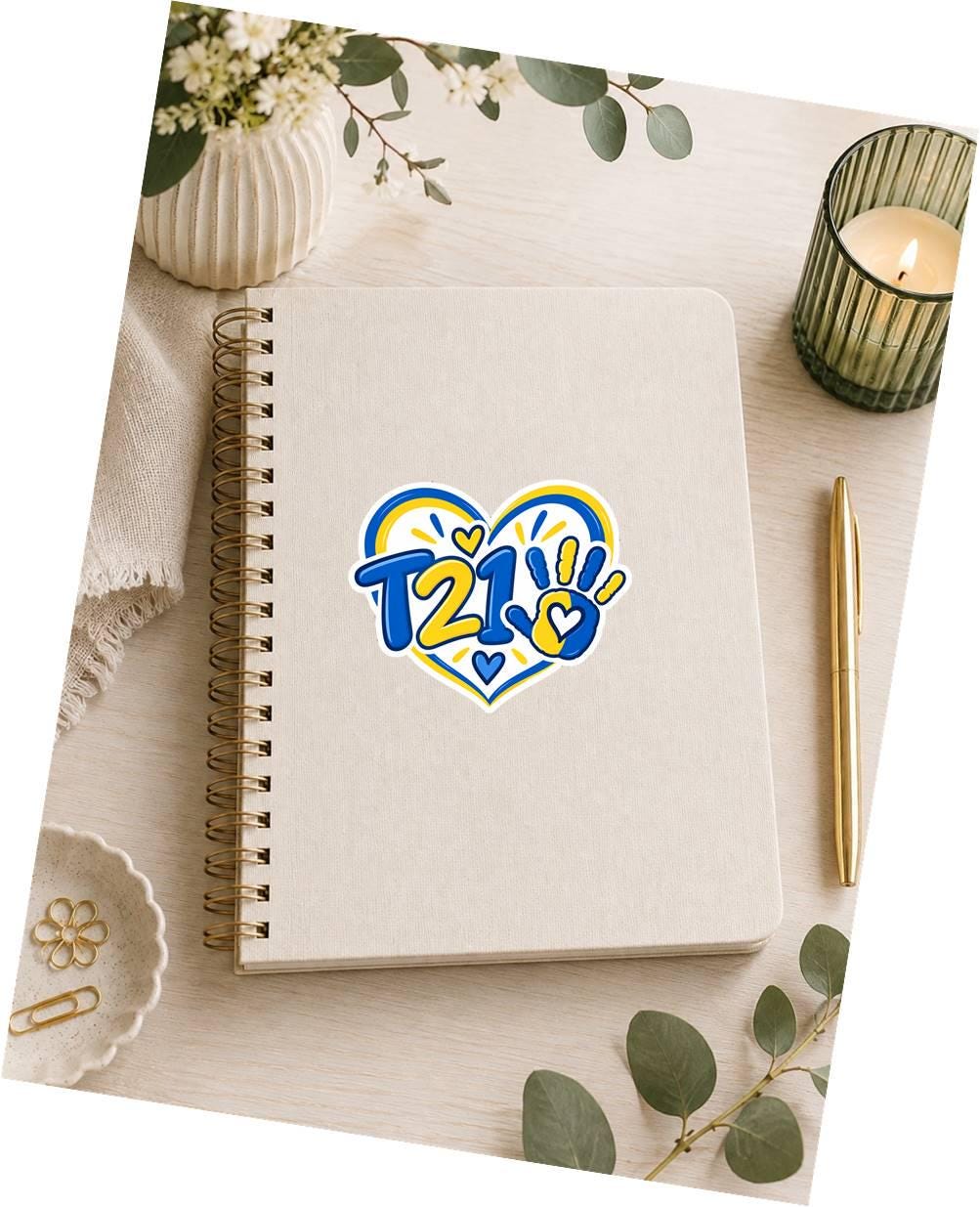 T21 Trisomy 21 Sticker, Down Syndrome Awareness Decal, Blue Yellow Heart Sticker ST 058