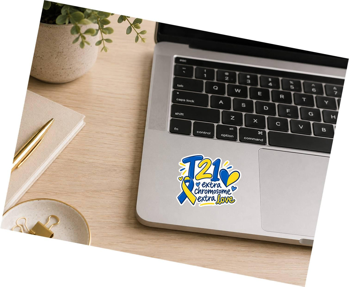 T21 Trisomy 21 Sticker, Down Syndrome Awareness Decal, Blue Yellow Heart Sticker ST 060