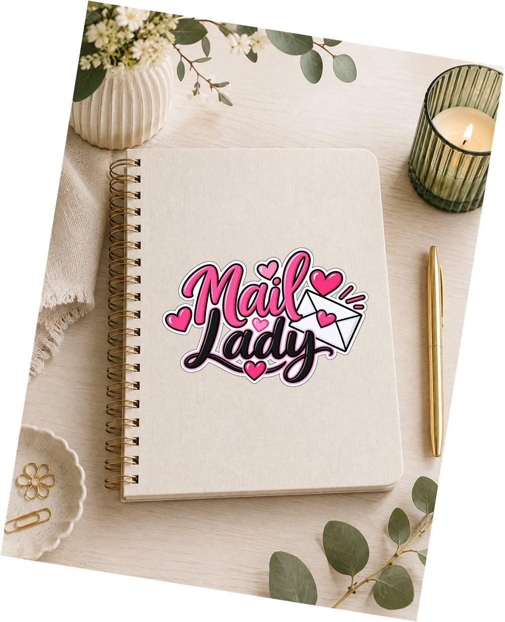 Mail Lady Sticker, Female Mail Carrier Decal, Postal Worker Gift, Cute Pink Mailwoman Sticker ST 061