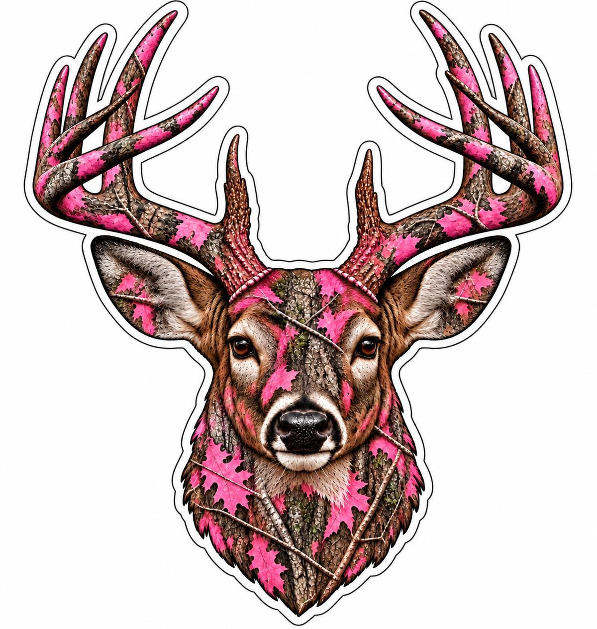 Camo Whitetail Deer Sticker – Pink Woodland Camo Hunter Gift (Vinyl Decal) ST 009