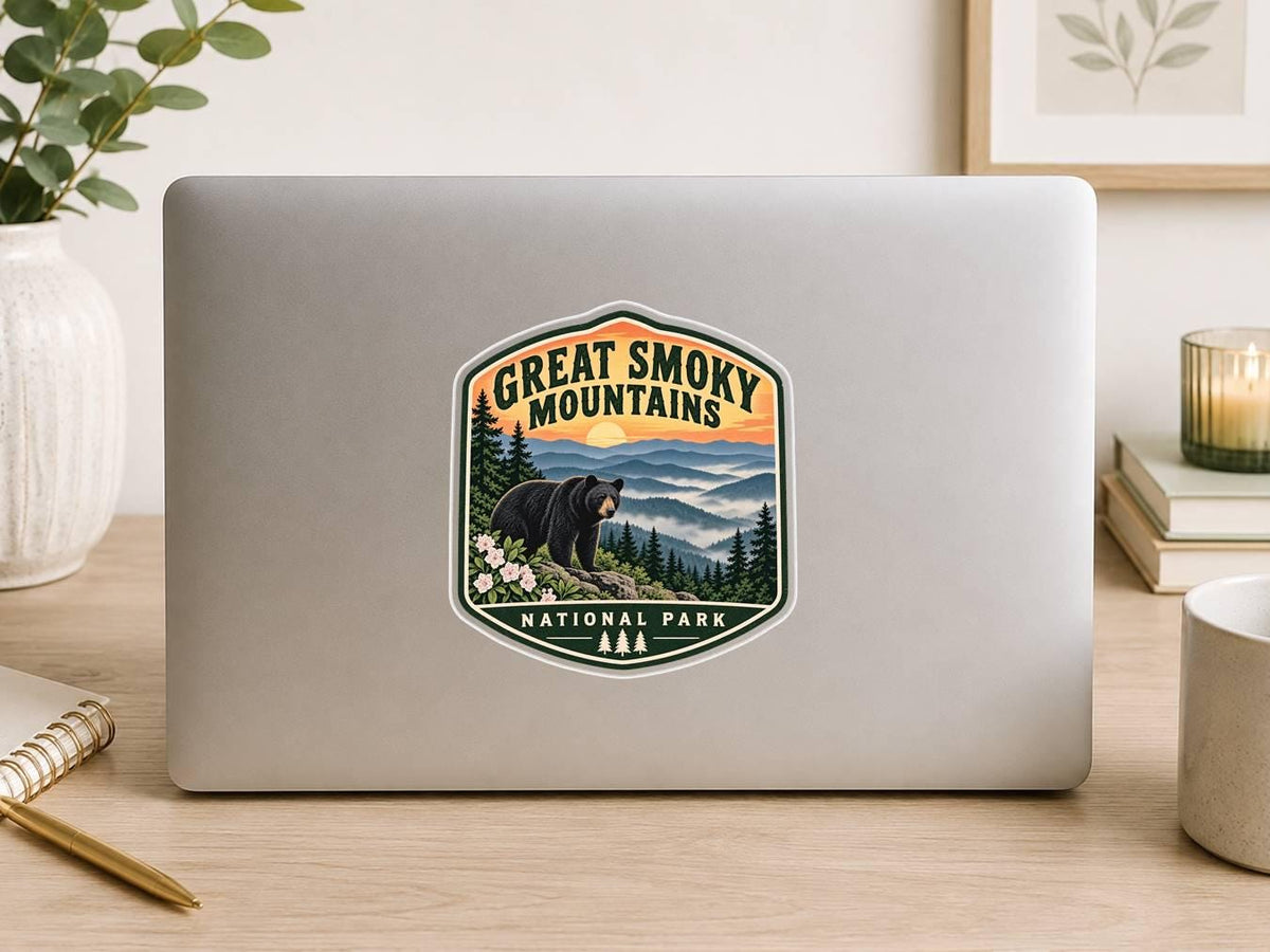 Great Smoky Mountains National Park Sticker, Smoky Mountains Decal, Black Bear Sticker, Gatlinburg Tennessee Sticker, Hiking Outdoor ST 012