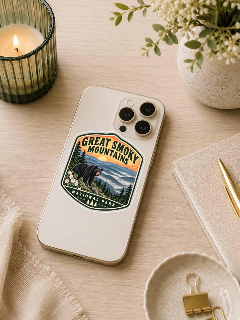 Great Smoky Mountains National Park Sticker, Smoky Mountains Decal, Black Bear Sticker, Gatlinburg Tennessee Sticker, Hiking Outdoor ST 012