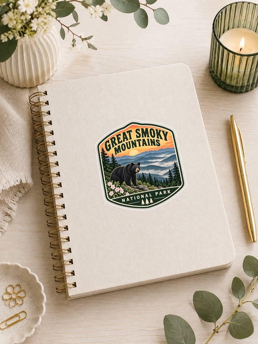 Great Smoky Mountains National Park Sticker, Smoky Mountains Decal, Black Bear Sticker, Gatlinburg Tennessee Sticker, Hiking Outdoor ST 012