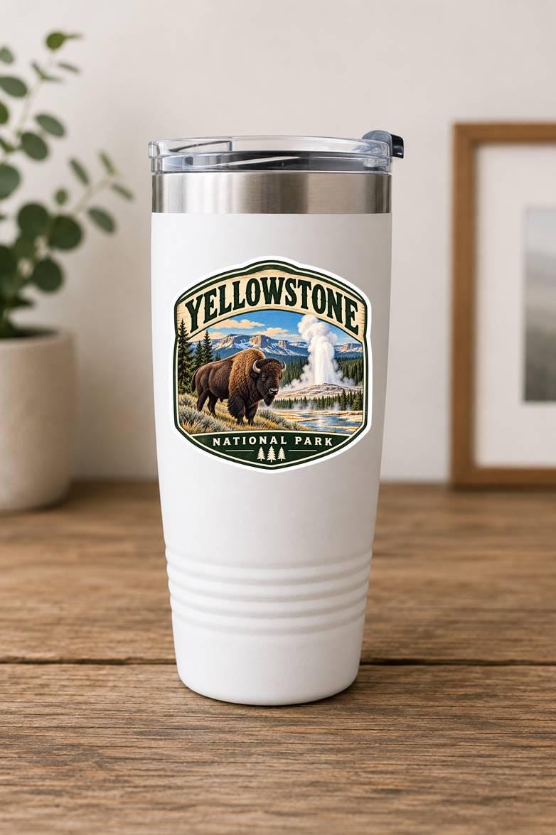 Yellowstone National Park Sticker, Yellowstone Decal, Bison Sticker, Old Faithful Sticker, Wyoming Sticker, National Park Souvenir ST 013
