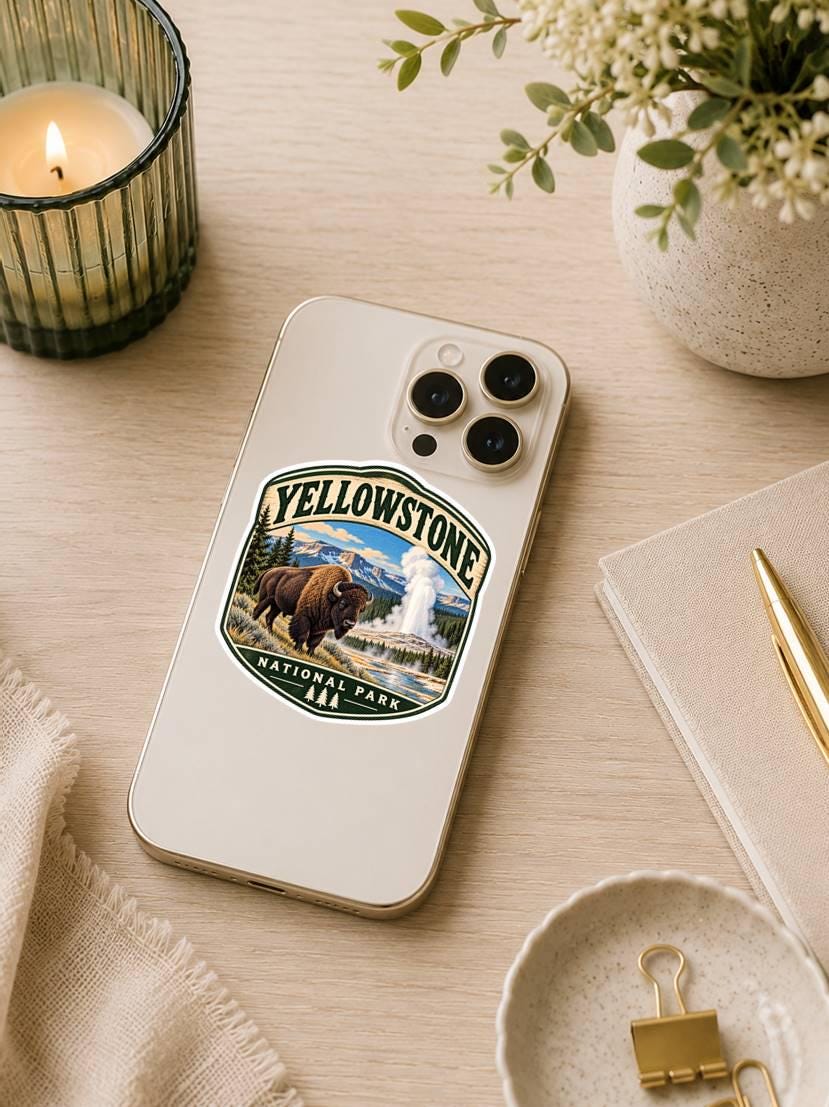 Yellowstone National Park Sticker, Yellowstone Decal, Bison Sticker, Old Faithful Sticker, Wyoming Sticker, National Park Souvenir ST 013