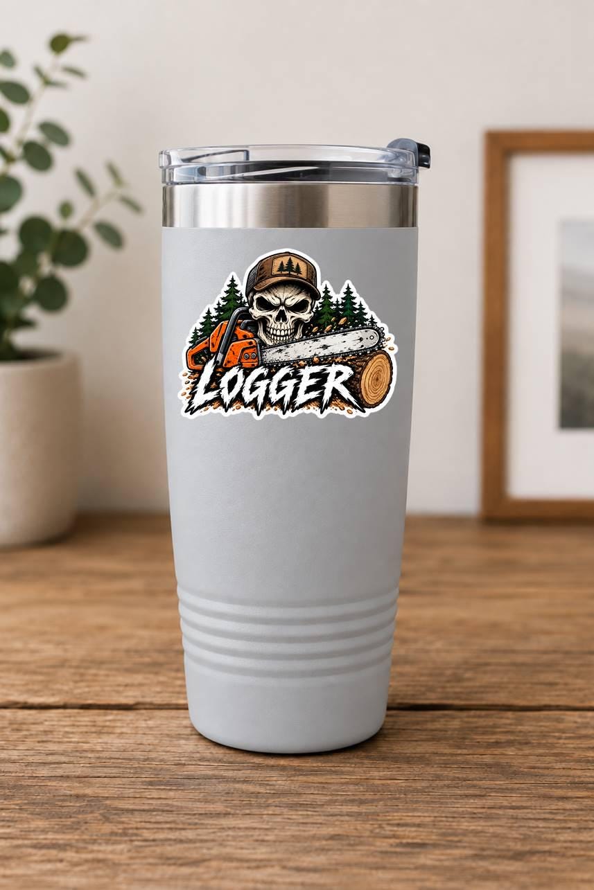 Logger Sticker, Logging Skull Sticker, Chainsaw Sticker, Lumberjack Sticker, Forestry Sticker, Logger Gift, Logging Vinyl Sticker OS 81