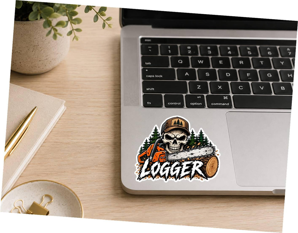 Logger Sticker, Logging Skull Sticker, Chainsaw Sticker, Lumberjack Sticker, Forestry Sticker, Logger Gift, Logging Vinyl Sticker OS 81