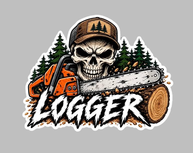 Logger Sticker, Logging Skull Sticker, Chainsaw Sticker, Lumberjack Sticker, Forestry Sticker, Logger Gift, Logging Vinyl Sticker OS 81