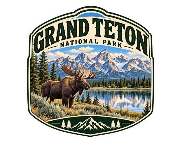 Grand Teton National Park Sticker, Grand Teton Decal, Moose Sticker, Wyoming Sticker, Hiking Camping National Park Souvenir ST 018