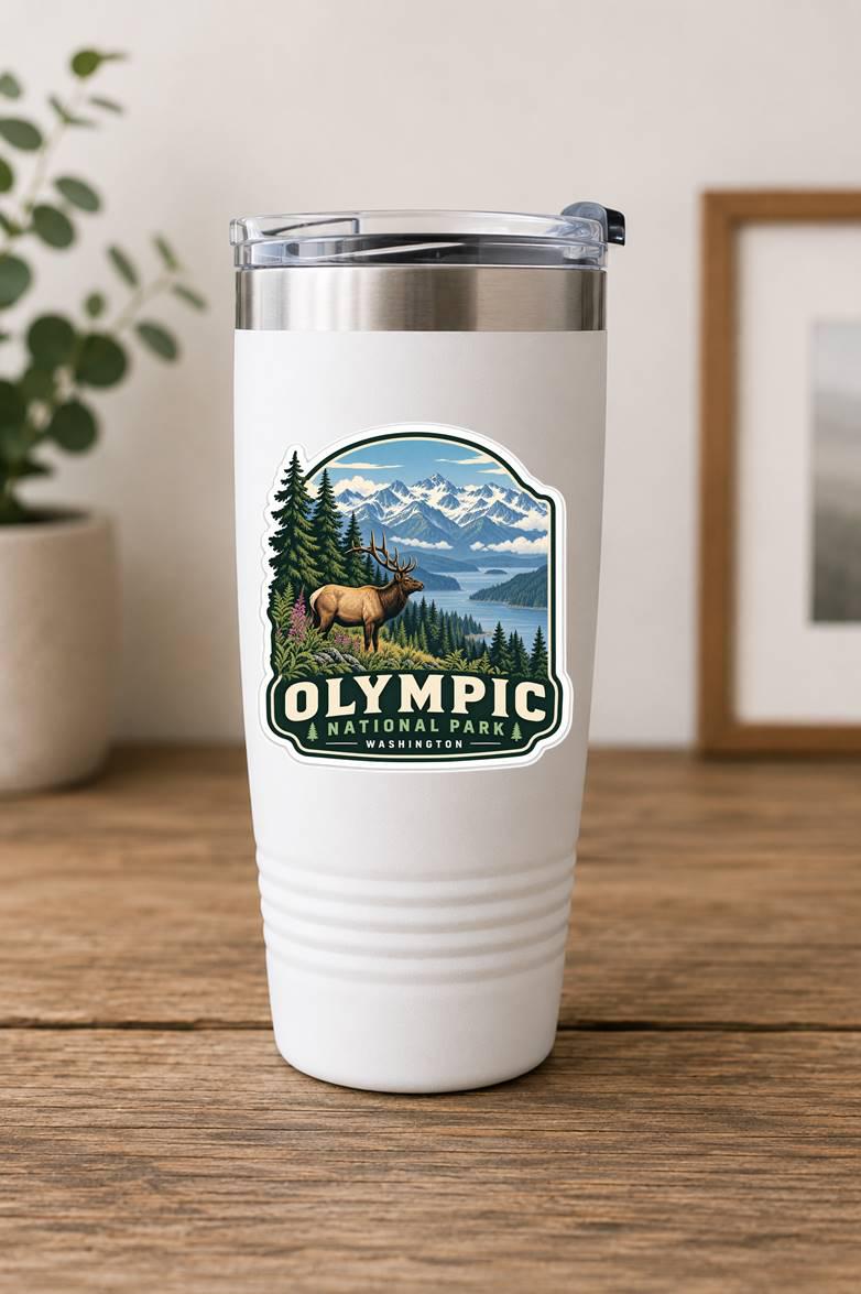 Olympic National Park Sticker, Washington State Decal, Elk Sticker, Mountain Hiking Camping Travel National Park Souvenir ST 022