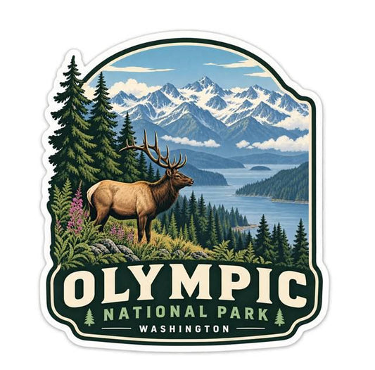 Olympic National Park Sticker, Washington State Decal, Elk Sticker, Mountain Hiking Camping Travel National Park Souvenir ST 022